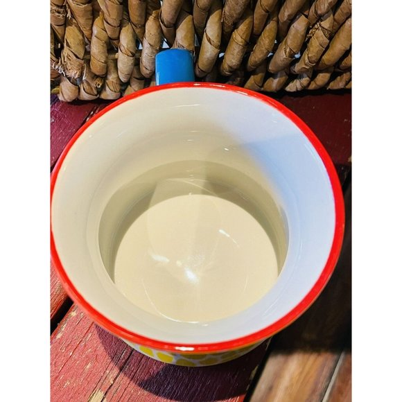 Pier 1 Coffee Mug Cup Yellow Hand Painted Giraffe Print Teal Handle 8 Ounces - Picture 5 of 12